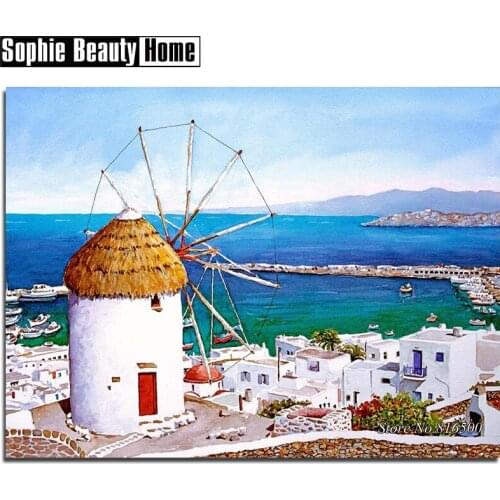 DIY 5D Diamond Mosaic Scenery Windmill by Sea Handmade Diamond Painting Cross Stitch Kits Rhinestones Embroidery Patterns 187062