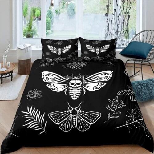 Bat Death Moth Bedding Set Black Fashion 3D Comforter Luxury Queen King Single Size Duvet Cover Set Home Textile Decor Animal