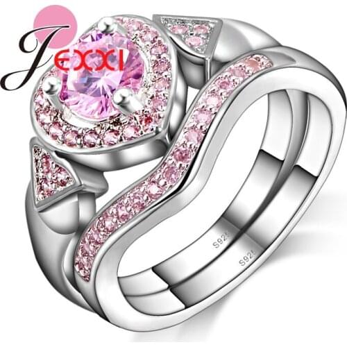 Classic Romantic Fashion Pink Cubic Zirconia Wedding Rings Set For Women 925 Sterling Silver Engagement Proposal Rings