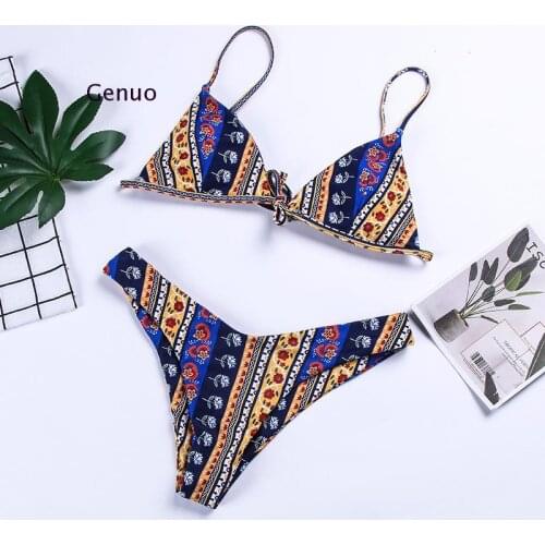 Floral Paisley Strappy Bikini Set Spaghetti Straps Wire Free Swim Suit Paisley High Cut Sexy Swimwear Bathing Suit