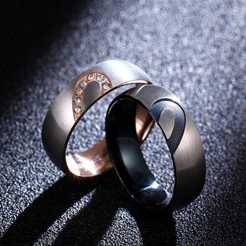 MANGOSKY 6mm Titanium Steel Love Heart Couple Rings for Women and Men Personalized Ring Customize Ring Engraved Ring