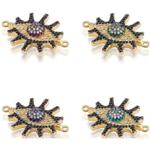 22*21mm eye crystal micro pave cz zircon cubic zirconia beads copper silver gold plated bracelet DIY making wrf22