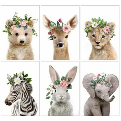 Yumeart DIY 5D Diamond Painting Cross Stitch Leopard Bear Zebra Rabbit Animal Flower Embroidery Diamond Mosaic Kits Art Crafts