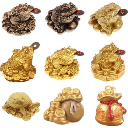 Tabletop Ornaments Lucky Gifts Feng Shui Toad Money LUCKY Fortune Wealth Chinese Golden Frog Toad Coin Home Office Decoration