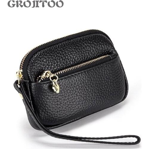 GROJITOO New genuine leather handbag top layer of cow leather purse womens zero wallet genuine leather card bag for women 394