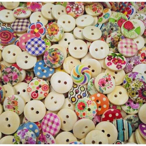 New Arrival 100PCS Mixed Flower Pattern 2 Holes Wood Buttons Sewing Scrapbooking Crafts 15mm