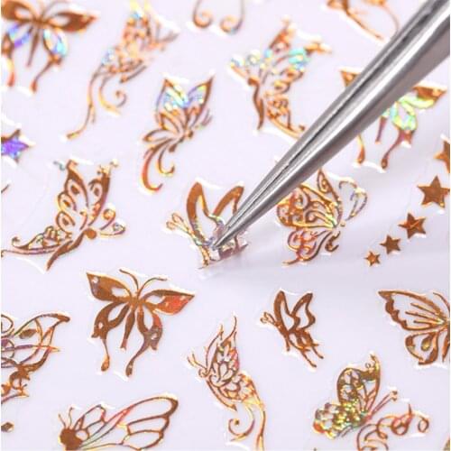 1pc Holographic 3D Butterfly Nail Art Stickers Adhesive Sliders Colorful DIY Golden Nail Transfer Decals Foils Wraps Decorations