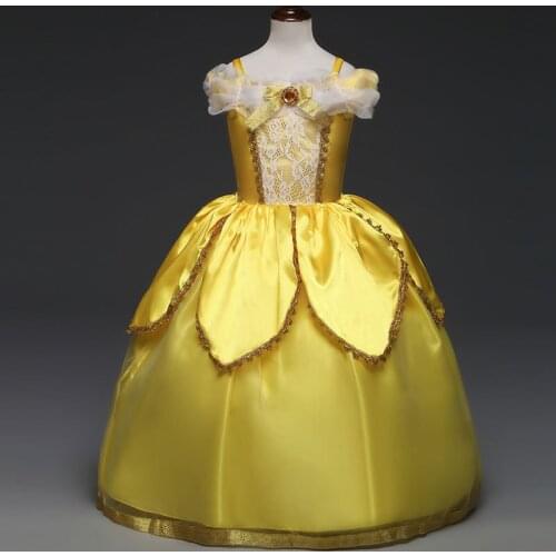 Belle Princess Dress Baby Kids Fancy Party Christmas Costumes Shoulderless Yellow Beauty Beast Cosplay Dress For Children Girls