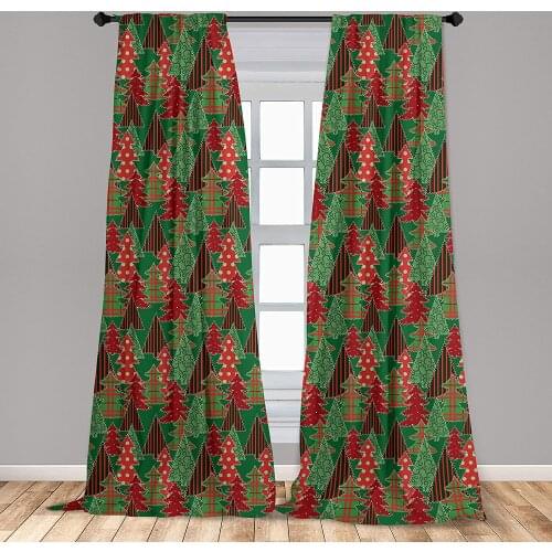 Christmas Curtain for Kids Room Abstract Pines with Swirls Dots Lines Patchwork Style Print Lightweight Window Drapes