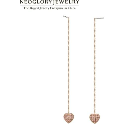 Neoglory Zircon Rose Gold Color Earrings Heart Dangle Earrings Long Earrings for Women 2020 New Brand Gift