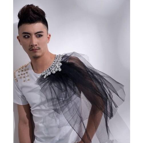 Handmade Rhinestone mesh Nightclub singer epaulette/epaulet shoulder/host performance costume men blazer accessories wholesale