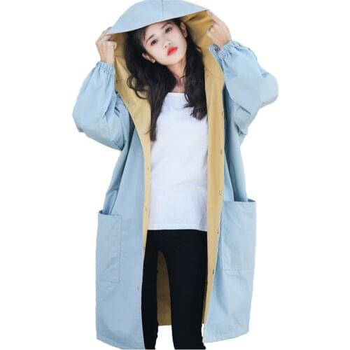 Wear on both sides Trench Coat Women 2019 Printed Hooded Windbreaker Female Plus size Loose Students Long Coat Casual Tops H772