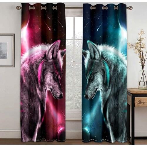 Home Living Room Shading Decoration Curtain Home Textile Decoration Bedroom Grommet Top Curtains Wolf Pattern