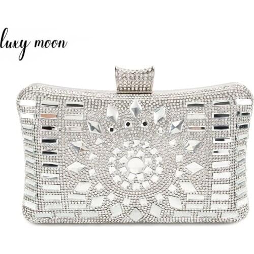 Luxy Moon glass diamond silver evening bags high quality gold clutch bag elegant blue bag party wedding bridal purse w641