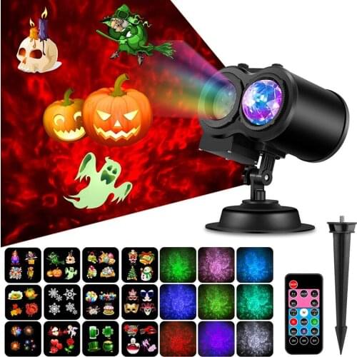 Water Wave Halloween Christmas Projector Light 2-in-1 Moving 12 Patterns LED Double Projector Lamp Waterproof Garden Effect Lamp