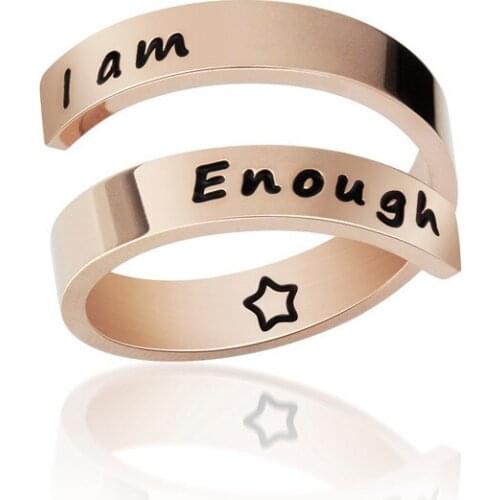 ' i am enough 'double open titanium ring women rings