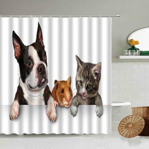 French Bulldog Shower Curtain Fun Dog Cat Animal Pet Home Bathroom Wall Deco With Hook Waterproof Fabric Bathing Screen Washable