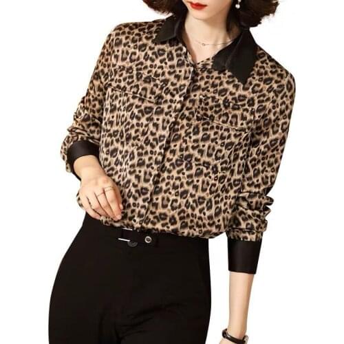Women Spring Summer Style Blouses Shirts Lady Casual Long Sleeve Turn-down Collar Leopard Printed Blusas Tops DF2705