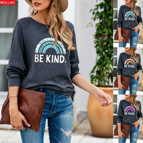 2021 European and American Autumn and Winter Womens Loose Rainbow Printing Blouse Women Tops