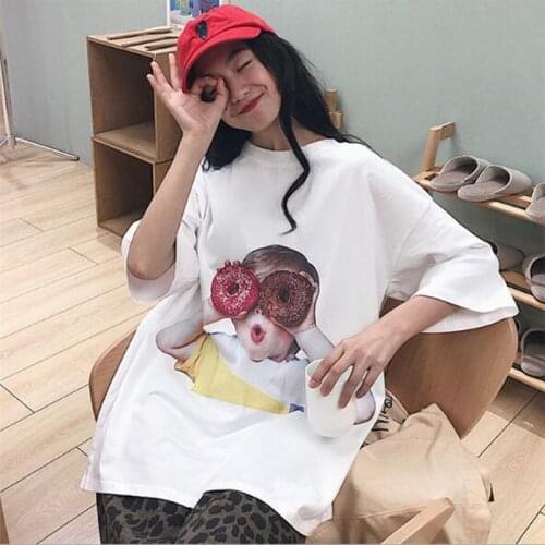Cute Lovely Kid Print T shirt Women Spring Summer New Short Sleeve Round Neck Woman Tshirt Top Casual Loose Women Tee