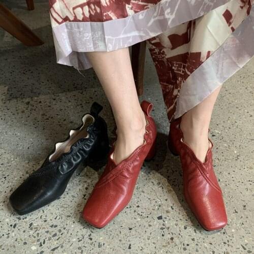 2020 spring and autumn new thick heel square toe leather high heels comfortable four seasons womens single shoes X390