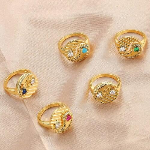 Vintage YIng Yang Wide Round Micro Pave Zircon Rings for Women Gold Brass Chunky Adjustable Opening Ring Wedding Jewelry