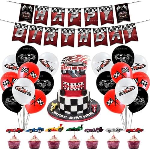 1Set Racing Flag Balloons Black White Checkered Race Car Banners Cake Topper Theme Birthday Party Decoration Motorcycle Kids Toy