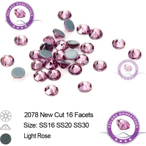 16 Facets Light Rose Hotfix Rhinestone 8Big+8Small SS16 SS20 SS30 Glass Strass For Dress Decoration