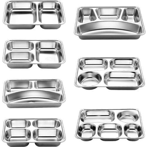 3/5/4 Section Stainless Steel Divided Dinner Tray Lunch Container Food Plate for School Canteen