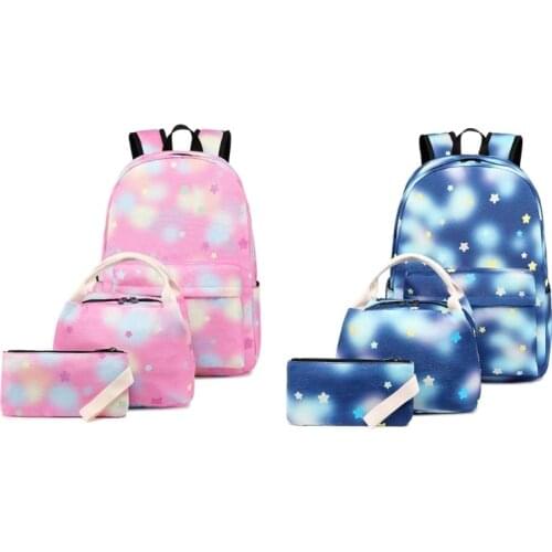 3pcs School Backpacks for Teen Girls Nylon Travel Laptop Daypack Bookbags with Lunch Bag Pencil Case Set
