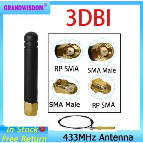 433Mhz Antenna 3dbi GSM 433 mhz RP-SMA Connector Rubber Lorawan antenna+ IPX to SMA Male Extension Cord Pigtail Cable
