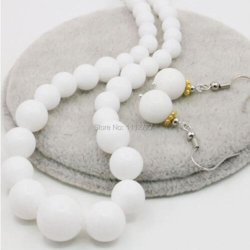 6-14mm Accessory White Necklace Chain Tower Earring Sets Lucky Semi Finished Stones Round Beads Jewelry Gifts Ornaments 18inch
