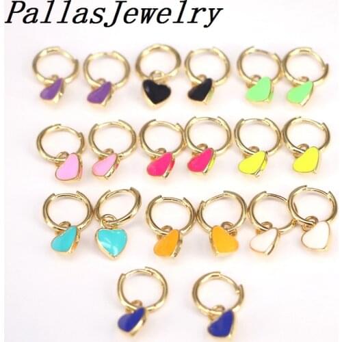 6Pairs, Small Lovely Heart Shaped Elegant Jewelry Dangle Earrings Gold Color Drop-Earrings Enamel Jewelry Gift