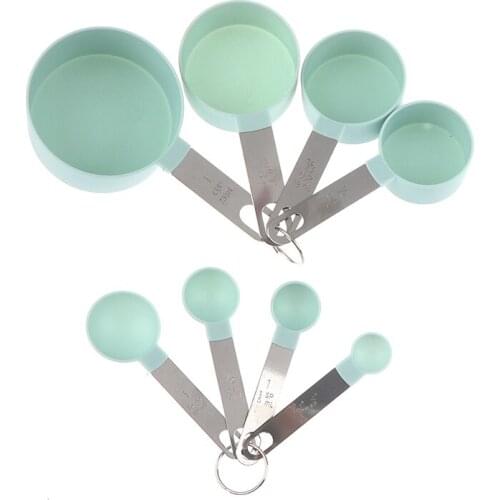 8Pcs Rvs Maatbekers Lepels Keuken Bakken Koken Tools Set Vaatwasser Clip Ring Premium Fornuis Keuken Benodigdheden