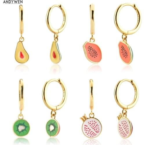 ANDYWEN 925 Sterling Silver New Fruits Aros Papaya Drop Earring Aros Papaya Aros Papaya Circle Loops Piercing Clips Aros Granada