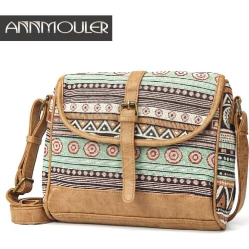 Annmouler Brand Design Women Shoulder Bag Fabric Handbag Purse Bohemian Style Crossbody Bag Ladies Messenger Bag Small Tote Bag