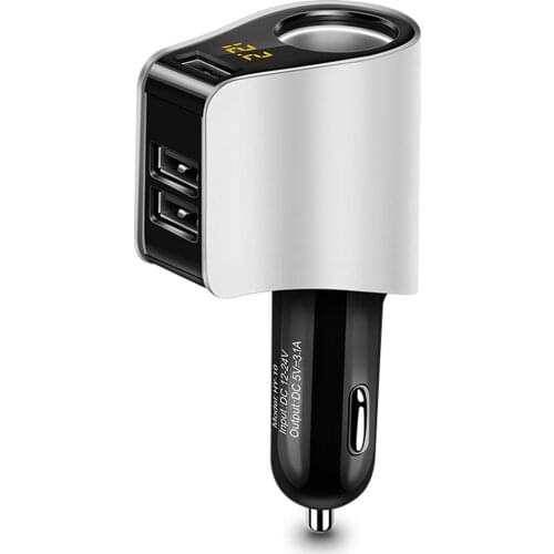 New Three Port USB Car Charger Digital LED Display Voltage Detection Car Mobile Phone Charging Cigarette lighter Car Charger