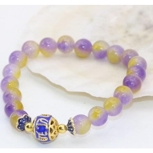 Pretty women bracelets multicolor 8mm round jades stone beads chalcedony wholesale price elegant fine jewelry 7.5inch B2704