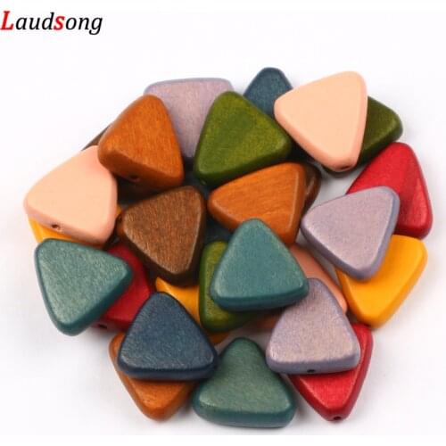 10PCS 16MM Multicolor Triangle Natural Wood Beads Spacer loose Beads For Handmade Jewelry DIY Accessories Beading