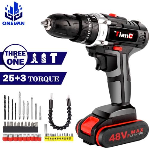 New 21V Cordless Screwdriver Electric Impact Drill 25+3 Torque Electric Hammer Drill Handheld Drill Lithium Battery Power Tools