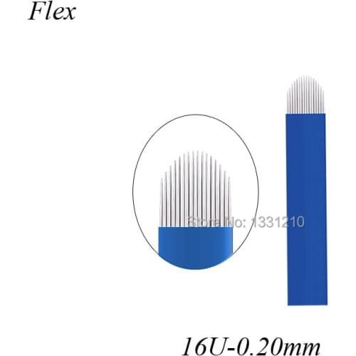 NANO 200PCS 16U shape Lâminas Microblading Needles U-shape 16 Pins Manual Eyebrow Tattoo Needles Blue