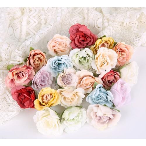 10Pcs 4Cm High Quality Silk Rose Flower Head Handmade Wedding Party Wreath Garden Furniture Home Decoration DIY Gift Crafts