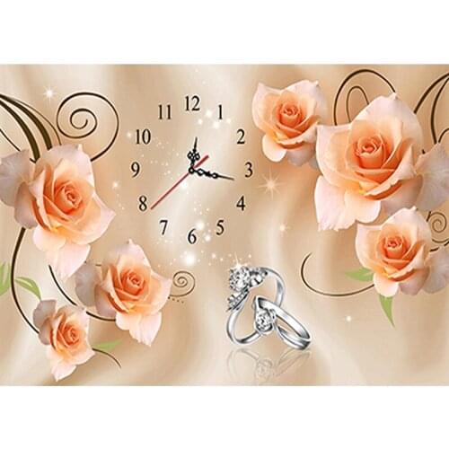 Full Square Round Drill 5D Diamond Painting Rose Clock Ring Mosaic Picture of Rhinestones Embroidery Flowers Home DecorZP-4171