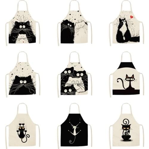 1 pcs Kitchen Cooking Apron Cute Cat Printed Home Sleeveless Cotton Linen Aprons for Men Women Baking House Cleaning Wearings