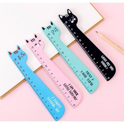 40pcs Creative Cat Ruler Kawaii School Supplies Cute Cat Wood Ruler Korean Stationery Supplies 15cm Kawaii Accessories Wholesale