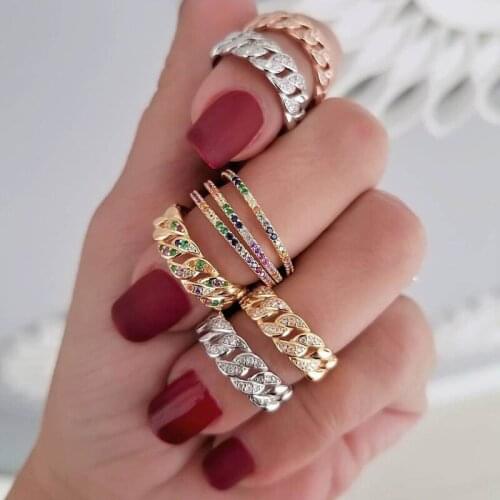 Fashion band ring Open adjusted mini finger ring rainbow colorful cz Miami Cuban link chain resizable fashion Knuckle rings