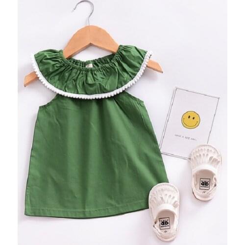 Baby Girls Dress Summer Cotton Green Sleeveless Print Dresses For Girls Vintage Toddler Girl Clothing christening gown infant