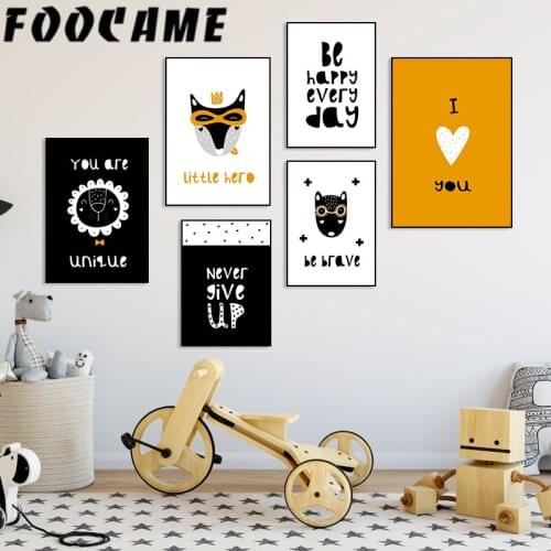 FOOCAME Lion Fox Little Hero Wall Art Print Nursery Cartoon Nordic Poster Canvas Painting Decoration Pictures Kids Room Bedroom