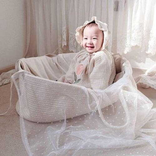 Portable Baby Moses Basket Carrier Cotton Rope Woven Crib Newborn Sleeping Bed