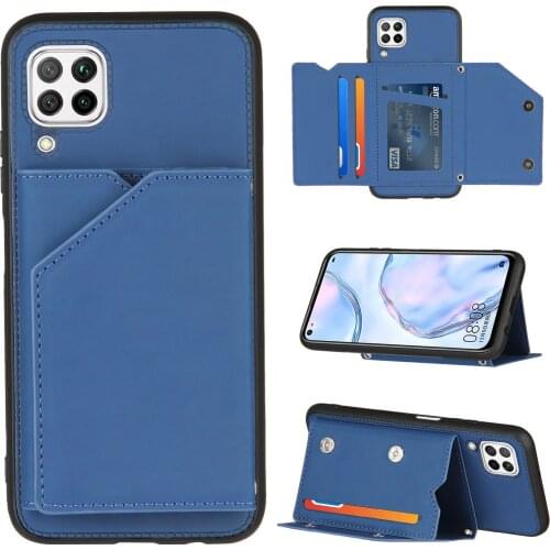 Skin Feel PU Leather Card Slots Holder Shockproof Phone Case for Huawei P40 P30 Pro Lite Nova 6SE P smart Z Kickstand Back Case